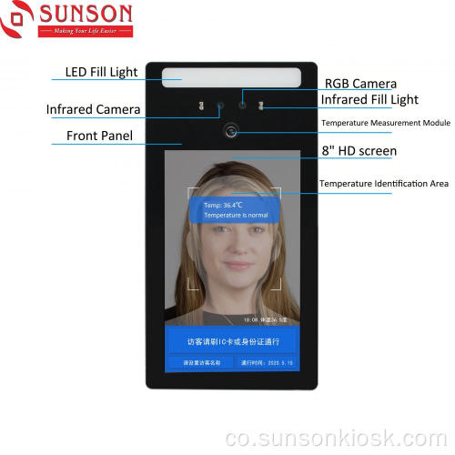 7 inch AI Face Recognition Scanner di temperatura di u corpu